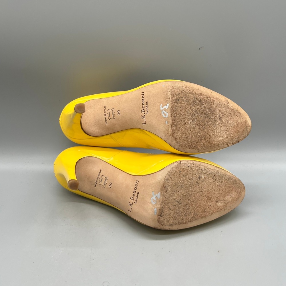 LK Bennett Shoes Womens 8.5 Yellow Patent Leather Platform Stiletto Heels Pumps - Picture 8 of 11